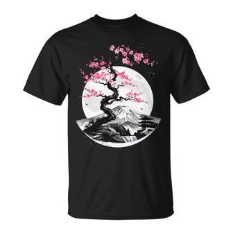 Japonais Cherry Blossom Sakura Moon Fuji Manche Longue T-Shirt - Cadeauxyz