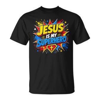 Jesus Is My Superhero Christian Faith Comic Kids Cross T-Shirt | Seseable UK