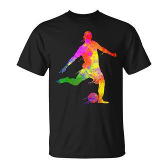 Jugador De Fútbol Colorido Pinturaalpicaduras Asistente Entrenador Fút Camiseta unisex - Regaloses
