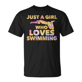 Just A Girl Who Loves Natación Divertidas Niñas Nadadoras Camiseta unisex - Regaloses