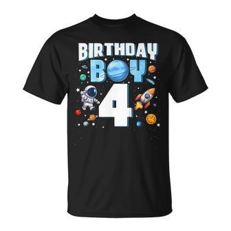 Kids 4 Year Old Astronaut Birthday Boy Outer Space 4Th Birthday T-Shirt - Thegiftio UK