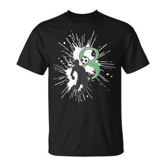 Kinder Geburtstag Fußball 8 Jahre Junge Fußballspieler Zahl T-Shirt - Geschenkecke