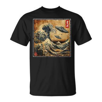 La Gran Ola De Kanagawa Y Ovni Barcosintage Japoneses Camiseta unisex - Regaloses