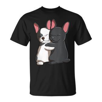 Lindo Perro Kawaii Abrazando Bulldogs Franceses Camiseta unisex - Regaloses