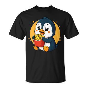 Lindo Pingüino Comiendo Papas Fritas Divertido Amante De La Comida Animal Kawaii Camiseta unisex - Regaloses