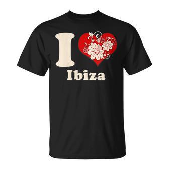 I Love Ibiza Floral Heart España Cuello Camiseta unisex - Regaloses