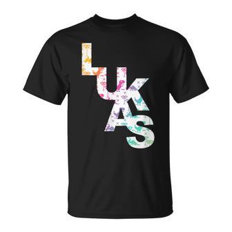 Lukas Nom De Garçon Cool Avec Des Dinosaures Pixels T-Shirt - Cadeauxyz