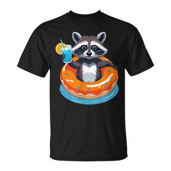 Mapache Con Bebida En Flotador De Piscina Camiseta unisex - Regaloses