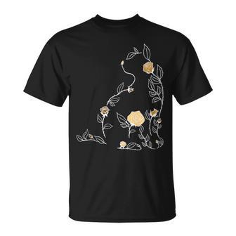 Marrón Flor Gato Marrón Gráfico In Mangas Camiseta unisex - Regaloses