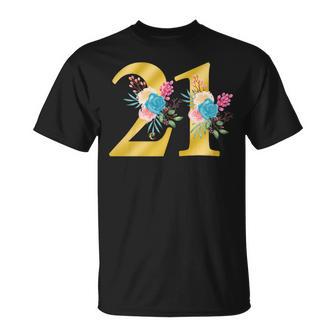 Monogramme Mignon Initiale Colorée Chiffres Fleurs 21 T-Shirt - Cadeauxyz