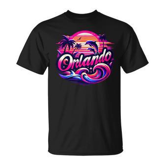 Orlando Beach Florida With Dolphins And Palm Trees T-Shirt - Thegiftio UK