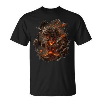 Pasión Cafetera Con Dragónolcánico Granos Ardientes 3D Camiseta unisex - Regaloses