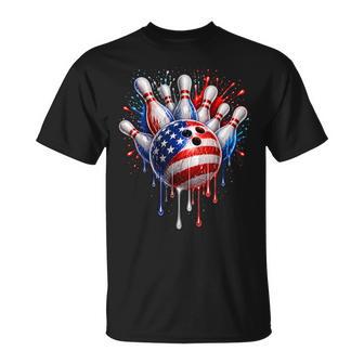 Patriotic Bowling Ball Pins Usa Flag 4Th Of July Bowler T-Shirt | Seseable UK
