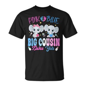 Pink Or Blue Big Cousin Loves You Gender Reveal Elephant T-Shirt - Monsterry