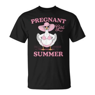 Pregnant Girl Summer Goose Pregnancy Announcement Mama T-Shirt - Monsterry