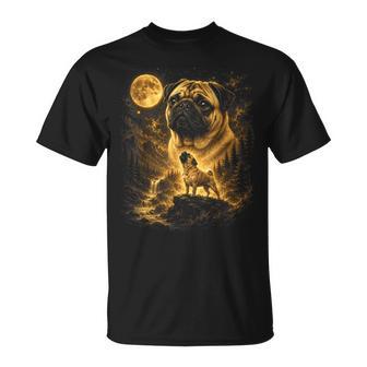 Pug Howling To The Moon Wilderness Landscape Mountain T-Shirt - Thegiftio UK