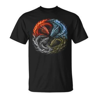 Quatre Éléments Dragons Yin Yang Feu Eau Terre Air Cadeaux T-Shirt - Cadeauxyz