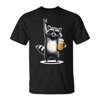 Raccoon Rock On Beer Bar Pub Crawl Bebiendo Cerveza Divertida Camiseta unisex - Regaloses