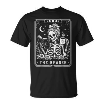 The Reader Tarot Card Book Lover Skeleton Reading Book T-Shirt | Seseable UK