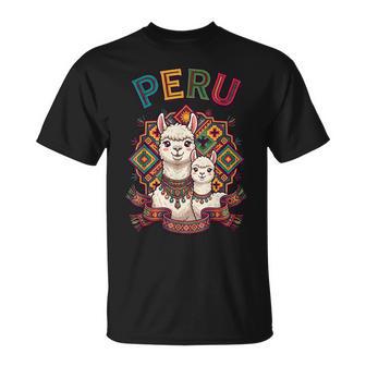 Recuerdo De Perú Llamas Lindas Y Coloridos Patrones Populares Andinos Camiseta unisex - Regaloses