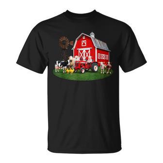 Red Barn Tractor With Farm Animals Country Living T-Shirt | Seseable UK