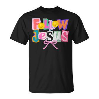 Retro Coquette Cute Follow Jesus Bible Verse Faith Christian T-Shirt | Seseable UK