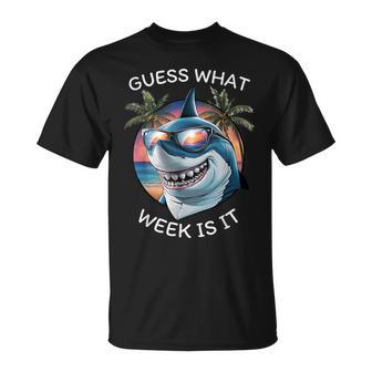 Retro Shark 2025 Week Guess What Week Is It Fun Shark Lover T-Shirt - Thegiftio UK