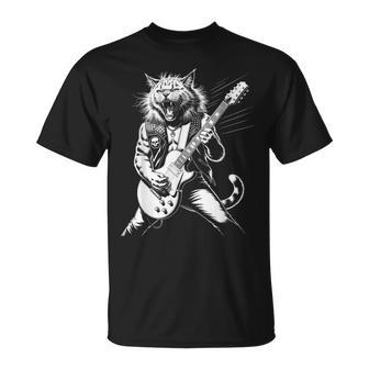 Rock Cat Avec Guitare Musique Rock Rocker Guitariste T-Shirt - Cadeauxyz