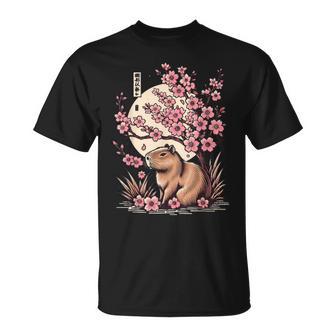 Sakura Feuilles De Cerisier En Fleurs Avec Capybara Japonais T-Shirt - Cadeauxyz