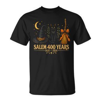 Salem 400 Years Anniversary Witch Hat Cat Broom Halloween T-Shirt | Seseable UK