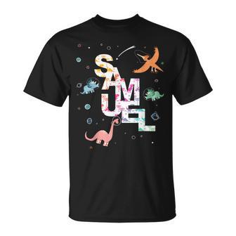 Samuel Nom De Garçon Cool Avec Des Dinosaures Pixels T-Shirt - Cadeauxyz