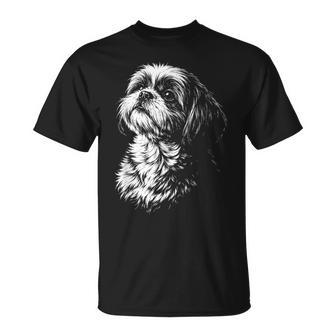 Shih Tzu Portrait Black And White Dog Lover T-Shirt | Seseable UK