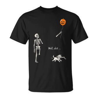 Well Shit Skeleton Lost Balloon Pumpkin Dog Gothic Halloween T-Shirt | Seseable UK