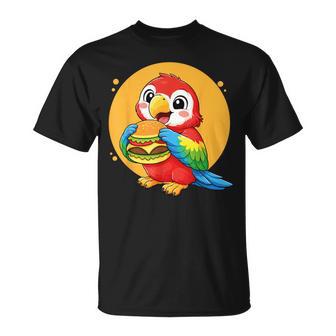 Simpatico Pappagallo Mangiando Hamburger Divertente Kawaii Amante Del Cibo Degli Animali Maglietta - Novitaregali