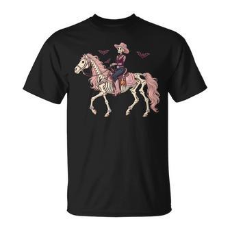 Skeleton Cowgirl Horse Pink Western Halloween Girls T-Shirt | Seseable UK