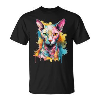 Sphynx Katzenliebhaber Bunte Pop-Art-Sphynx-Katze T-Shirt - Geschenkecke