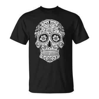 Sugarkull Photo En Noir Et Blanc Day Dead Dia De Los Muertos T-Shirt - Cadeauxyz