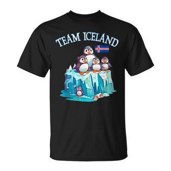 Team Iceland Puffins Cartoon Eisberg Island Banderaouvenir Camiseta unisex - Regaloses