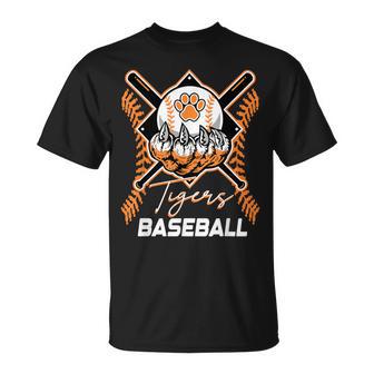 Tigers Baseball Mom Game Day Paw Print Orange Tiger Pride T-Shirt | Seseable UK