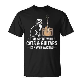 Time Spent With Cats And Guitars Is Never Wasted Guitar T-Shirt - Thegiftio UK