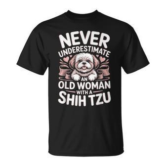 Never Underestimate An Old Woman With A Shih Tzu T-Shirt | Seseable UK