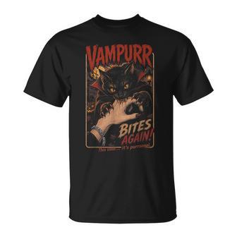 Vampurr Bites Again Cat Halloween Vintage Graphic T-Shirt - Thegiftio UK