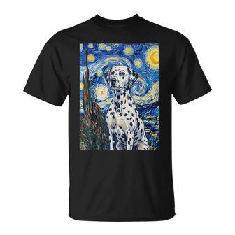 Van Gogh Noche Estrellada Perro Dálmata Pintura Artística Camiseta unisex - Regaloses