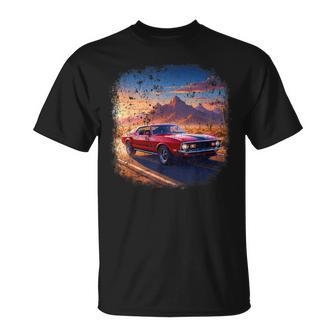 Viaje Por Carretera Del Desierto Del Atardecer En Coche Clásico Camiseta unisex - Regaloses