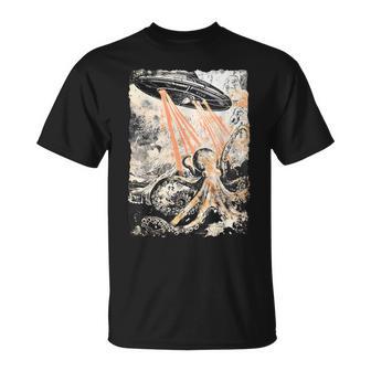 Vintage Calmar Pieuvre Ovni Uap Alien Motif Pieuvre T-Shirt - Cadeauxyz