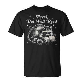Vintage Feral But Well Read Raccoon Reading Book Lover T-Shirt - Thegiftio UK
