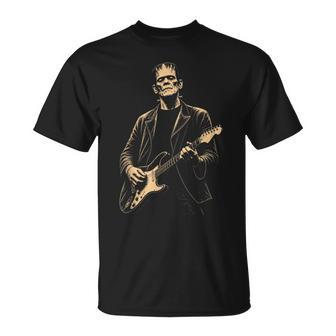 Vintage Frankenstein Playing Guitar Halloween Frankenstein T-Shirt | Seseable UK