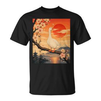 Vintage Japonés Puesta Delol Flores De Cerezoakura Ganso Camiseta unisex - Regaloses