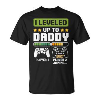 Vintage Leveling Up To Daddy 2027 Soon To Be Dad 2027 T-Shirt - Thegiftio UK