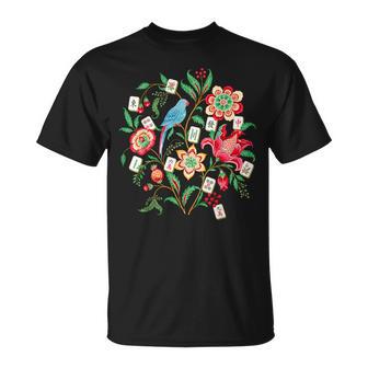 Vintage Mahjong Floral Parrot Tile Game For Women T-Shirt | Seseable UK